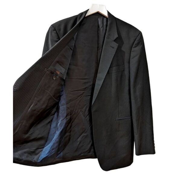 REISS Men's Black Pinstripe Wool & Mohair Blend Single Button Blazer Size 42 - Picture 3 of 8